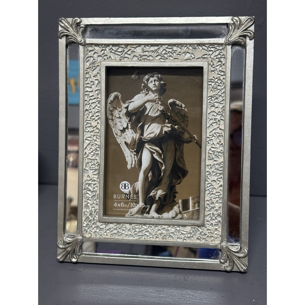 Burnes of Boston 4x6 Silver Mirrored Mosaic Picture Frame Ornate Decorative